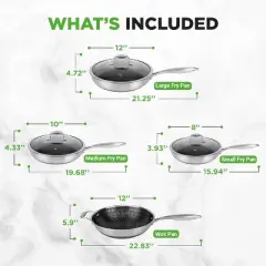 NutriChef 7-Piece Triply Stainless Steel Cookware Set with Nonstick Coating - Stir Fry Pans and Wok