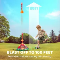 Joyfy Dinosaur Rocket Launcher for Kids, 6 Pcs Dinosaur Foam Rockets, Launch up to 100 ft, Outdoor Toys & Family Fun, Birthdays Gift for Kids Age 3+