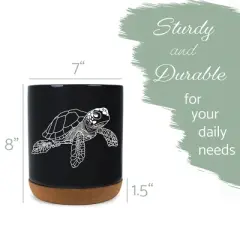 Elanze Designs 8 inch Nautical Sea Turtle Large Ceramic Kitchen Utensil Holder Black and White Crock with Cork Base