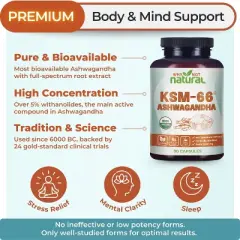 Why Not Natural Organic Ashwagandha KSM 66 Supplement, 90 Capsules