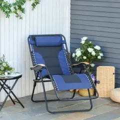 Outsunny Outdoor Lounge Chair, Oversized Zero Gravity Folding Recliner Chair with Removable Pillow, Convenient Cup Holders, & Durable Material for Beach, Pool, Balcony, Lawn, Backyard