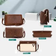 Multi-Function Small Crossbody Bags For Women,Cell Phone Shoulder Bag,Clutch Purse,RFID Wristlet Wallet,Card Holder Coffee