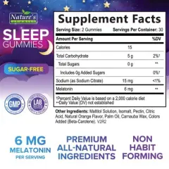 Sleep Gummies Adults 6mg, Sugar Free Extra Strength Melatonin Gummy, Natural Sleeping Gummy Sleep Vitamin Supplement - 60 Gummy By Nature's Gummies