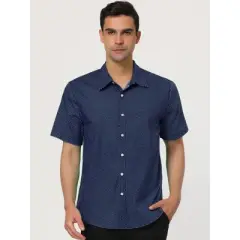 Lars Amadeus Men Short Sleeves Cotton Polka Dots Button Up Shirt