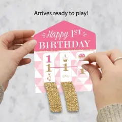 Big Dot of Happiness 1st Birthday Girl - Fun to be One - First Birthday Party Game Pickle Cards - Pull Tabs 3-in-a-Row - Set of 12