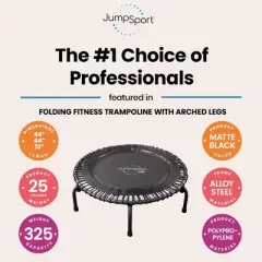 JumpSport PRO Indoor Heavy Duty Lightweight 44 Inch Folding Fitness Trampoline with Arched Legs and 7 Adjustable Tension Settings