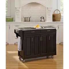 34.75" Kitchen Carts And Islands with Stainless Top Black/Silver - Home Styles