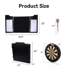 GSE Dartboard Cabinet Set with Sisal/Bristle Dart Board, Dart Scoreboard, and 6 Steel Tip Darts