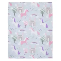 Everything Kids Unicorn Aqua, Pink and White Castles and Rainbows Super Soft Toddler Blanket