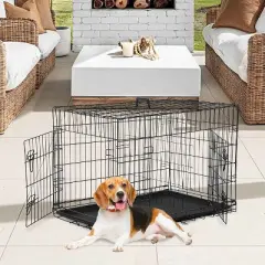 FDW Dog Crate Dog Kennel Cage with Double Door,36 inch Folding Metal Wire Dog Cage with Removable Tray&divide;r Panel,Pet Crate for Medium Dogs,Black