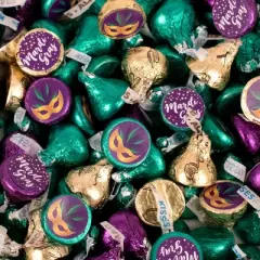100 Pcs Mardi Gras Candy Hershey's Kisses Milk Chocolate (1lb, Approx. 100 Pcs)  - By Just Candy