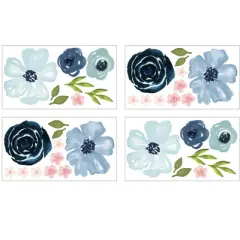 Sweet Jojo Designs Girl Wall Decal Stickers Art Nursery D&eacute;cor Watercolor Floral Blue Pink and Grey 4pc