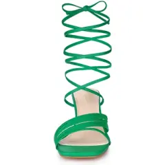 Perphy Square Toe Strappy Lace Up Kitten Heels Sandals for Women