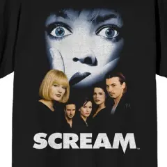 Scream 1-3 Distressed Movie Poster Crew Neck Short Sleeve Women's Black T-shirt