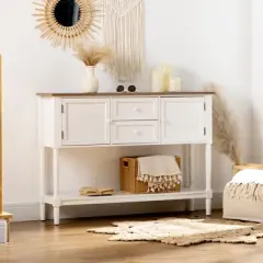 HOMCOM Console Table with Drawers, Vintage Entryway Table with 2 Drawers, Cabinets and Bottom Shelf, Retro Sofa Table for Living Room, Bedroom, White