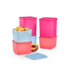 Tupperware Cubix 12pc Food Container Set Blue/Salmon/Pink