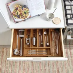 iDesign Expandable Acacia Wood Cutlery Drawer Organizer -Natural