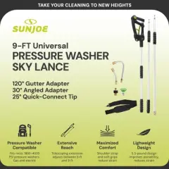 Sun Joe Portable 9 Foot Universal SPX Series Pressure Washer Sky Lance Extension Wand Attachment Kit and Power Cleaning Sprayer, Black, SPX-SRL9