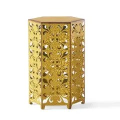 Syemin Patio End Tables Accent Side End Table for Outdoor and Indoor, Garden, Backyard Use, Special Design, Gold, 14.25"*12.25"*22"