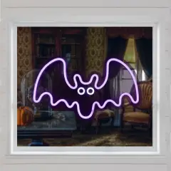 Northlight LED Bat Neon Lighted Halloween Wall or Window Decoration - 15" - Purple