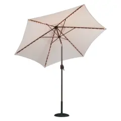 9' x 9' Round Lighted Patio Umbrella Cream - Tropishade