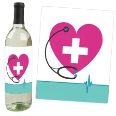 Big Dot of Happiness Thank You Healthcare Workers - Doctor and Nurse Appreciation Decorations for Women & Men - Wine Bottle Label Stickers - Set of 4
