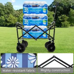 YONWAY Foldable Utility Wagon Grocery Beach Cart with Strapping System and Creative Print Pattern, Camping Shopping,Supports 225 lbs