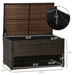 FURNIinspire Utility Storage Cabinet Outdoor Deck Box Shoe Storage PE Rattan Wicker Towel Rack With Liner Cushions, Brown, 39.80"*5.90"*25.00"