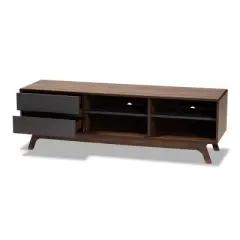 2 Drawer Koji Two-Toned Wood TV Stand for TVs up to 65" Gray/Walnut - Baxton Studio
