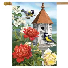 Home Sweet Birdhouse Spring House Flag Floral 28" x 40" Briarwood Lane