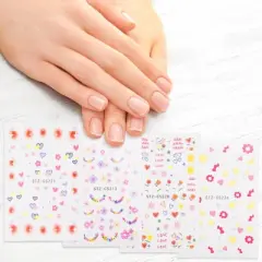 Unique Bargains Self-Adhesive Heart Floral Pattern Nail Art Stickers Pink Yellow 4 Pcs