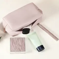 Unique Bargains Small Portable Travel Cosmetic Bag Pink 6.69"x2.95"x3.54" 1 Pc