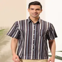 Lars Amadeus Men's Casual Summer Beach Short Sleeves Button Down Striped Shirt