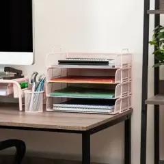 Mind Reader Stackable Paper Tray Metal Mesh Pink