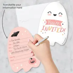 Big Dot of Happiness Pastel Halloween - Shaped Fill-In Invitations - Pink Pumpkin Party Invitation Cards with Envelopes - Set of 12
