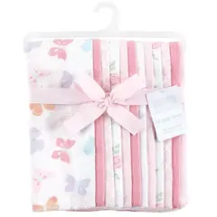 Hudson Baby Infant Girl Cotton Flannel Burp Cloths Bundle, Pastel Butterfly, One Size