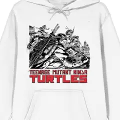 TMNT Turtles Holding Weapons Adult White Graphic Hoodie