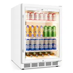 Fomup 23.42 in. Freestanding 200 Cans Beverage Cooler with Glass Door, ETC, in White