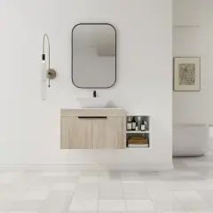 ChicFurnit Bathroom Vanity 42 Inch Modern Design Float Bathroom Vanity With Ceramic Art Sink Door for Bathroom, White, 41.5"*18.9"*23.3"