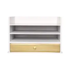 Kate and Laurel Industrious Rectangle Wood Letter Tray, 13x9x10, White and Gold