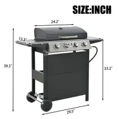 NicBex 4-Burner propane Gas BBQ Grill,34000BTU Output Outdoor Grill with Wheels&Foldable Side Table,Enameled Cast Iron Cooking Grids