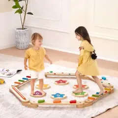 VEVOR Balance Beam Stepping Stones, 6 PCS Wooden Toddler Balance Boards, Montessori Toy for Kids 2-6, Build Coordination and Gross Motor Skills