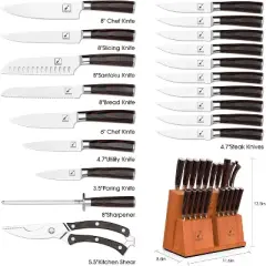 imarku Knife Set, 20-Pieces Premium Kitchen Knife Set, Japanese High Carbon Steel Knife Set with Block and 2 Pull-away Steak Knife Block Set