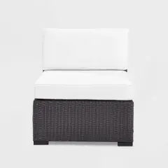 Biscayne Armless Chair with White Cushions Brown - Crosley