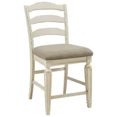 Set of 2 Fabric Upholstered Counter Height Barstools with Ladder Back White/Brown - Benzara