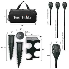 Solar Torch Kit with Ground Spikes, Wall Holder & Duffle Bag &ndash; 2-Pack