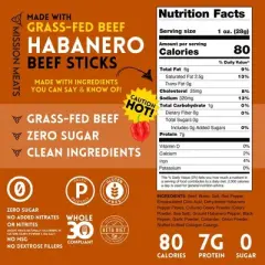 Mission Meats Beef Sticks &ndash; 100% Grass Fed & Pasture Raised, Sugar Free, Individually Wrapped Healthy Snacks, Whole 30 & Paleo, Habanero 1oz (12ct)