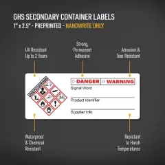 Avery GHS Secondary Container Labels, Waterproof, Chemical Resistant, Preprinted, Handwrite-Only, 1" x 2.5", 48 GHS Labels