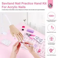 SAVILAND Unbreakable Silicone Nail Training Kit - Flex & Hold Mannequin Hand with 100+ Practice Tips for Home Salon.