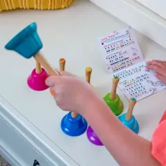 Fat Brain Toys Rainbow Music Hand Bells with Wood handles FB380-1